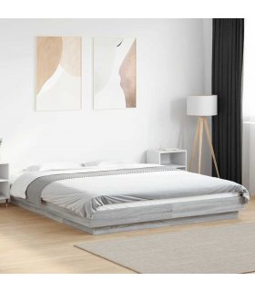 vidaXL Bed Frame with LED Lights without Mattress Grey Sonoma 160x200cm — Size: 160 x 200 cm