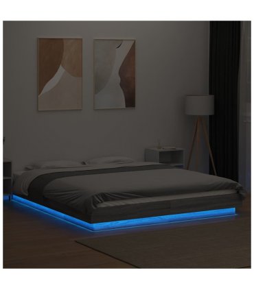 vidaXL Bed Frame with LED Lights without Mattress Grey Sonoma 160x200cm — Size: 160 x 200 cm