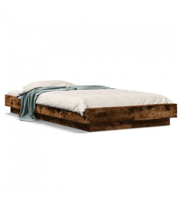 vidaXL Bed Frame with LED Lights without Mattress Smoked Oak 75x190cm — Size: 75 x 190 cm