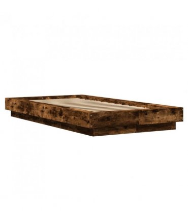 vidaXL Bed Frame with LED Lights without Mattress Smoked Oak 75x190cm — Size: 75 x 190 cm