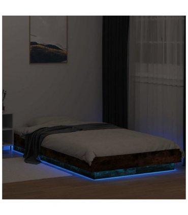 vidaXL Bed Frame with LED Lights without Mattress Smoked Oak 75x190cm — Size: 75 x 190 cm