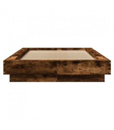 vidaXL Bed Frame with LED Lights without Mattress Smoked Oak 75x190cm — Size: 75 x 190 cm