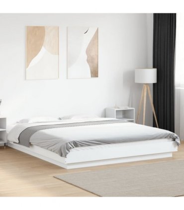 vidaXL Bed Frame with LED Lights without Mattress White 150x200cm — Size: 150 x 200 cm