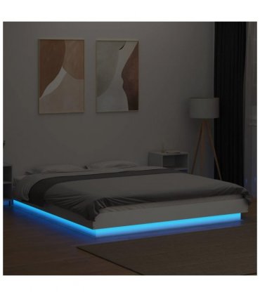 vidaXL Bed Frame with LED Lights without Mattress White 150x200cm — Size: 150 x 200 cm