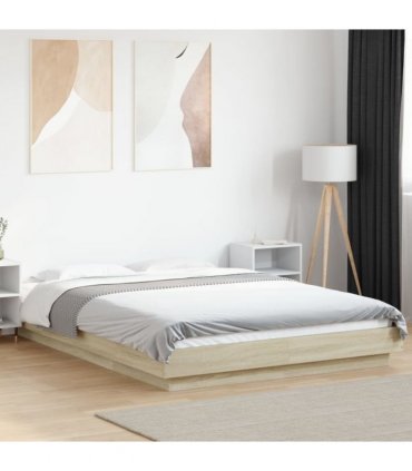 vidaXL Bed Frame with LED Lights without Mattress Sonoma Oak 120x190cm — Size: 120 x 190 cm