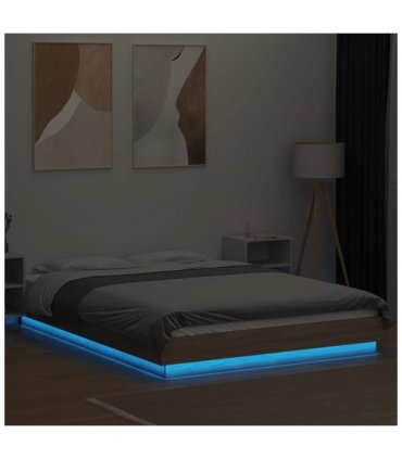 vidaXL Bed Frame with LED Lights without Mattress Sonoma Oak 120x190cm — Size: 120 x 190 cm