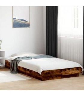 vidaXL Bed Frame with LED Lights without Mattress Smoked Oak 90x200cm — Size: 90 x 200 cm