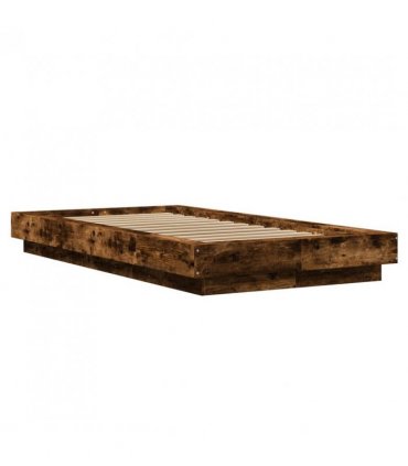 vidaXL Bed Frame with LED Lights without Mattress Smoked Oak 90x200cm — Size: 90 x 200 cm