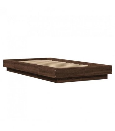 vidaXL Bed Frame with LED Lights without Mattress Brown Oak 75x190cm — Size: 75 x 190 cm