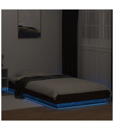 vidaXL Bed Frame with LED Lights without Mattress Brown Oak 75x190cm — Size: 75 x 190 cm