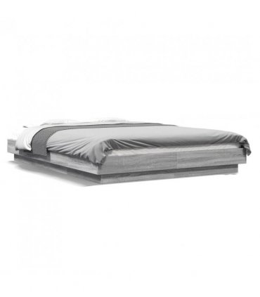 vidaXL Bed Frame with LED Lights without Mattress Grey Sonoma 140x200cm — Size: 140 x 200 cm