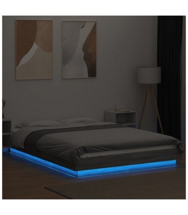 vidaXL Bed Frame with LED Lights without Mattress Grey Sonoma 140x200cm — Size: 140 x 200 cm
