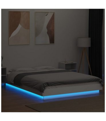 vidaXL Bed Frame with LED Lights without Mattress White 120x200cm — Size: 120 x 200 cm