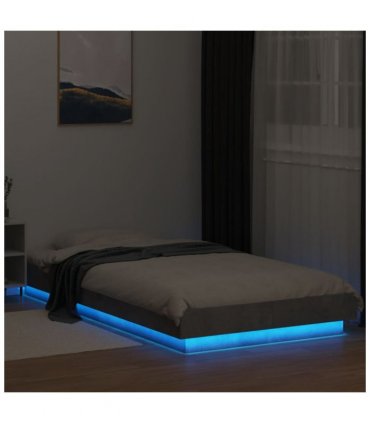 vidaXL Bed Frame with LED Lights without Mattress Concrete Grey 90x190cm — Size: 90 x 190 cm