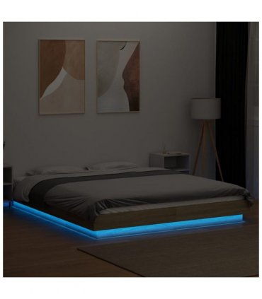 vidaXL Bed Frame with LED Lights without Mattress Sonoma Oak 160x200cm — Size: 160 x 200 cm