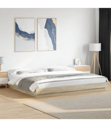 vidaXL Bed Frame with LED Lights without Mattress Sonoma Oak 200x200cm — Size: 200 x 200 cm