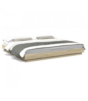 vidaXL Bed Frame with LED Lights without Mattress Sonoma Oak 200x200cm — Size: 200 x 200 cm