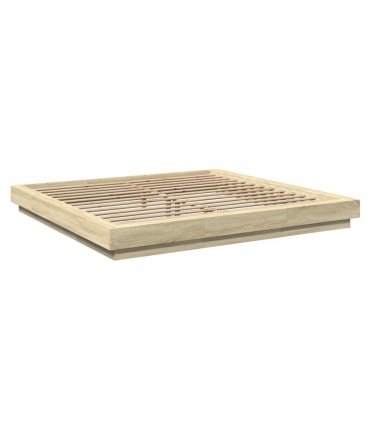 vidaXL Bed Frame with LED Lights without Mattress Sonoma Oak 200x200cm — Size: 200 x 200 cm
