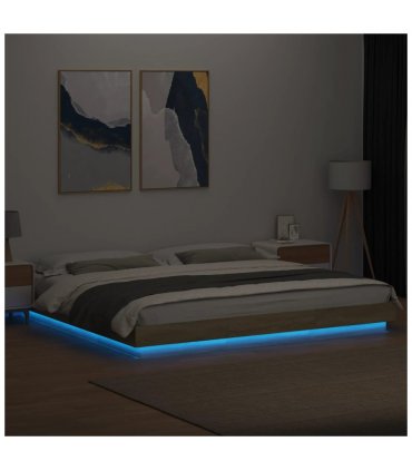 vidaXL Bed Frame with LED Lights without Mattress Sonoma Oak 200x200cm — Size: 200 x 200 cm