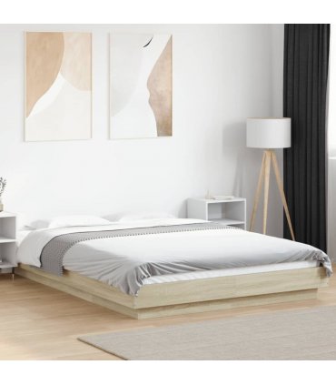 vidaXL Bed Frame with LED Lights without Mattress Sonoma Oak 140x200cm — Size: 140 x 200 cm