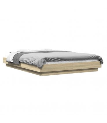 vidaXL Bed Frame with LED Lights without Mattress Sonoma Oak 140x200cm — Size: 140 x 200 cm