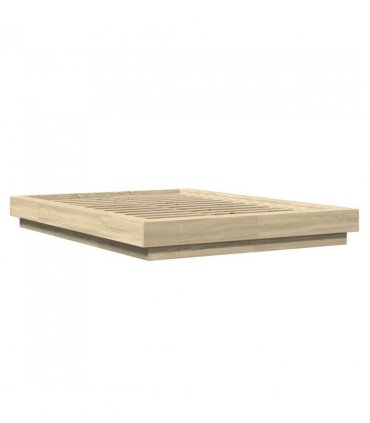 vidaXL Bed Frame with LED Lights without Mattress Sonoma Oak 140x200cm — Size: 140 x 200 cm