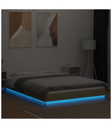 vidaXL Bed Frame with LED Lights without Mattress Sonoma Oak 140x200cm — Size: 140 x 200 cm
