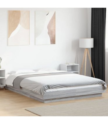 vidaXL Bed Frame with LED Lights without Mattress Grey Sonoma 120x200cm — Size: 120 x 200 cm