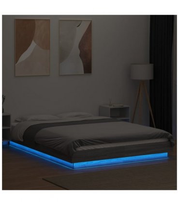 vidaXL Bed Frame with LED Lights without Mattress Grey Sonoma 120x200cm — Size: 120 x 200 cm