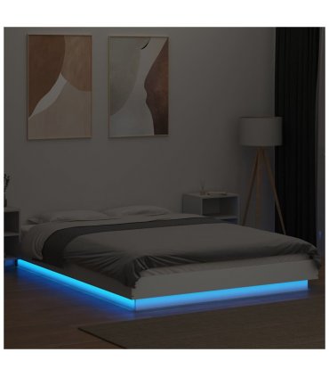 vidaXL Bed Frame with LED Lights without Mattress White 120x190cm — Size: 120 x 190 cm