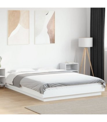 vidaXL Bed Frame with LED Lights without Mattress White 135x190cm — Size: 135 x 190 cm