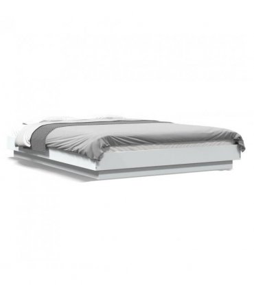 vidaXL Bed Frame with LED Lights without Mattress White 135x190cm — Size: 135 x 190 cm