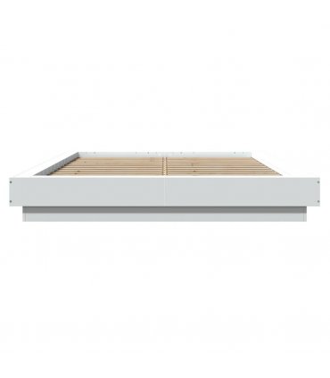 vidaXL Bed Frame with LED Lights without Mattress White 135x190cm — Size: 135 x 190 cm