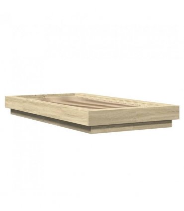 vidaXL Bed Frame with LED Lights without Mattress Sonoma Oak 90x190cm — Size: 90 x 190 cm