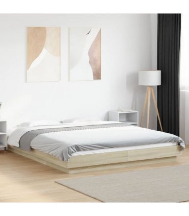 vidaXL Bed Frame with LED Lights without Mattress Sonoma Oak 150x200cm — Size: 150 x 200 cm