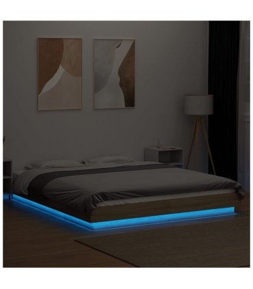 vidaXL Bed Frame with LED Lights without Mattress Sonoma Oak 150x200cm — Size: 150 x 200 cm