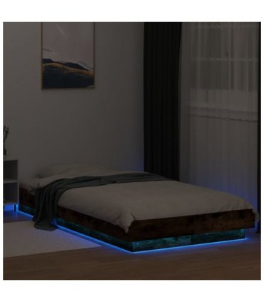 vidaXL Bed Frame with LED Lights without Mattress Smoked Oak 100x200cm — Size: 100 x 200 cm