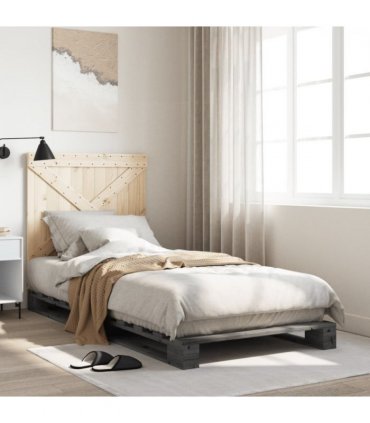 vidaXL Bed Frame without Mattress Grey 90x200 cm Solid Wood Pine — Size: 90 x 200 cm, Model: with cross headboard