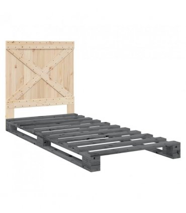 vidaXL Bed Frame without Mattress Grey 90x200 cm Solid Wood Pine — Size: 90 x 200 cm, Model: with cross headboard