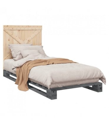 vidaXL Bed Frame without Mattress Grey 90x200 cm Solid Wood Pine — Size: 90 x 200 cm, Model: with cross headboard