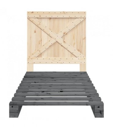 vidaXL Bed Frame without Mattress Grey 90x200 cm Solid Wood Pine — Size: 90 x 200 cm, Model: with cross headboard