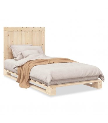 vidaXL Bed Frame | Natural Pine | Solid Wood | Single | Durable | Rectangular — Size: 100 x 200 cm, Model: with plain headboard