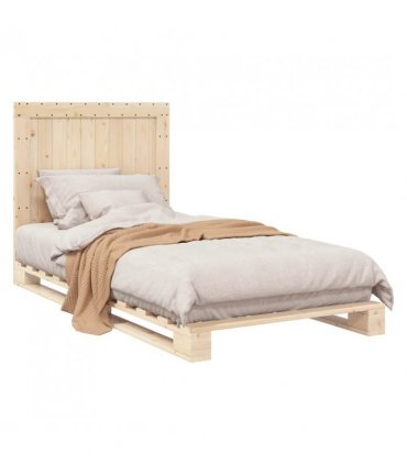 vidaXL Bed Frame | Natural Pine | Solid Wood | Single | Durable | Rectangular — Size: 100 x 200 cm, Model: with plain headboard