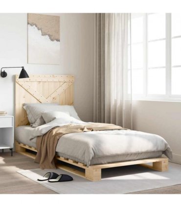 vidaXL Bed Frame | Natural Wood | Solid pine wood | Single | Sturdy | Bed Frame — Size: 90 x 200 cm, Model: with cross headboard