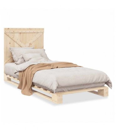 vidaXL Bed Frame | Natural Wood | Solid pine wood | Single | Sturdy | Bed Frame — Size: 90 x 200 cm, Model: with cross headboard