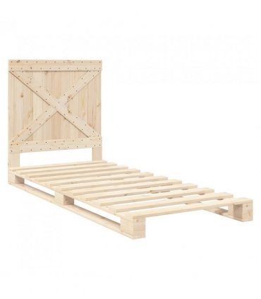 vidaXL Bed Frame | Natural Wood | Solid pine wood | Single | Sturdy | Bed Frame — Size: 90 x 200 cm, Model: with cross headboard