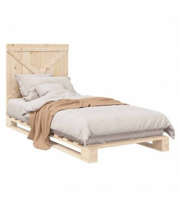 vidaXL Bed Frame | Natural Wood | Solid pine wood | Single | Sturdy | Bed Frame — Size: 90 x 200 cm, Model: with cross headboard