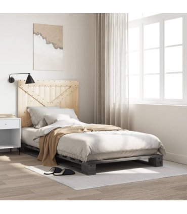 vidaXL Bed Frame without Mattress Grey 100x200 cm Solid Wood Pine — Size: 100 x 200 cm, Model: with cross headboard
