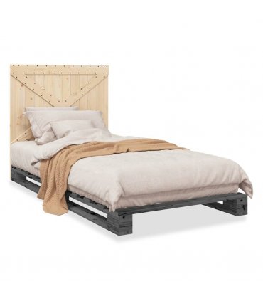 vidaXL Bed Frame without Mattress Grey 100x200 cm Solid Wood Pine — Size: 100 x 200 cm, Model: with cross headboard