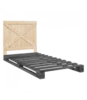 vidaXL Bed Frame without Mattress Grey 100x200 cm Solid Wood Pine — Size: 100 x 200 cm, Model: with cross headboard